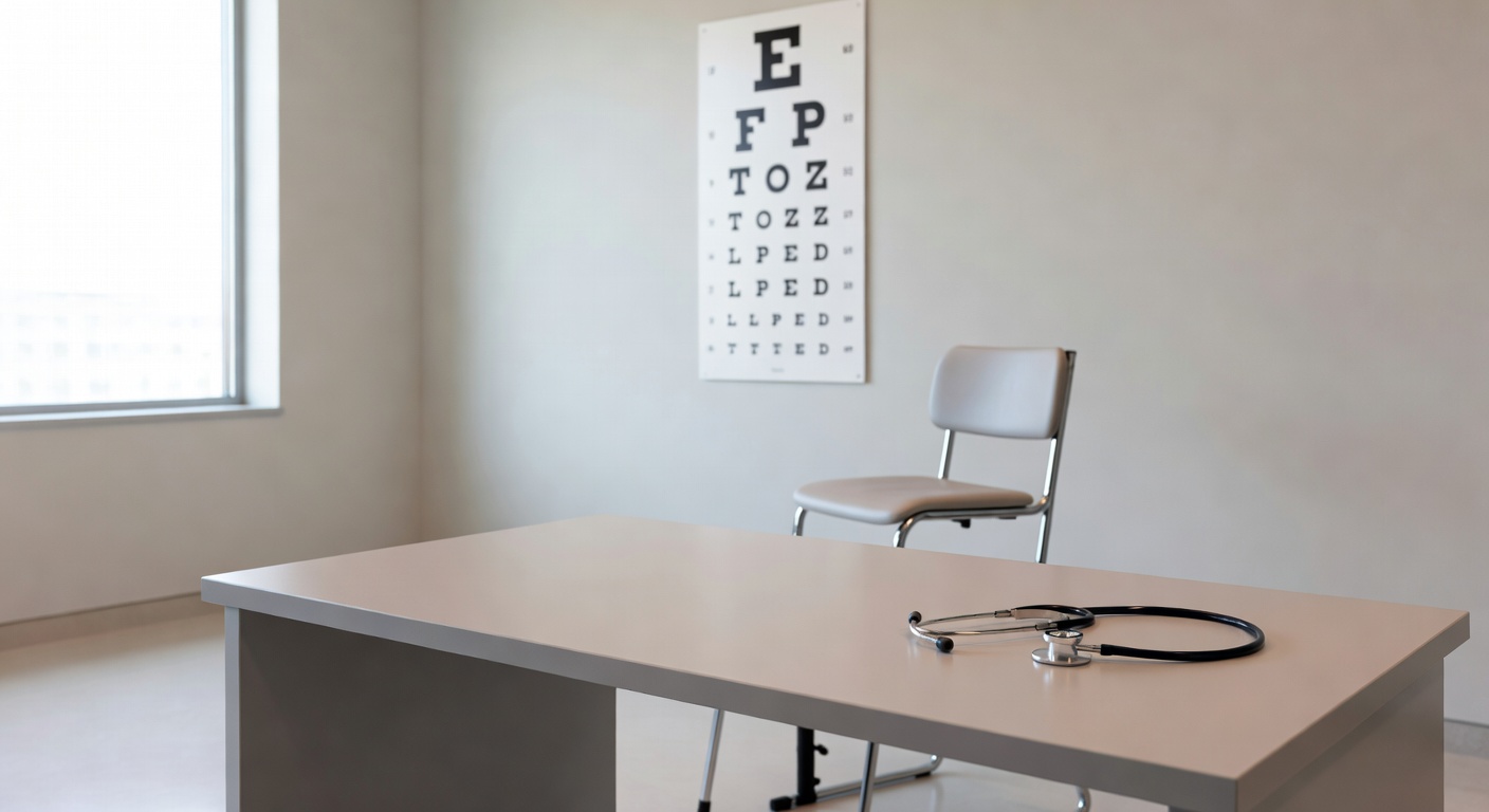 Consultório médico com equipamentos de exame de saúde para renovação de CNH