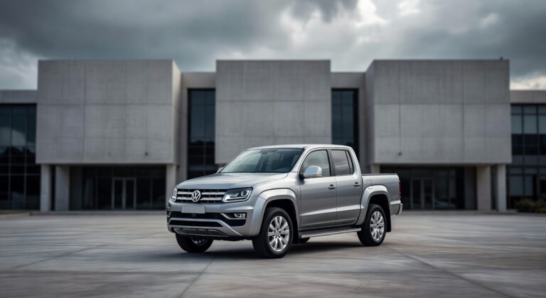 Volkswagen Amarok pickup truck parked in front of courthouse representing legal case