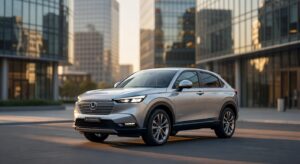 Modern Honda HR-V hybrid SUV in urban setting showcasing sleek design and contemporary styling