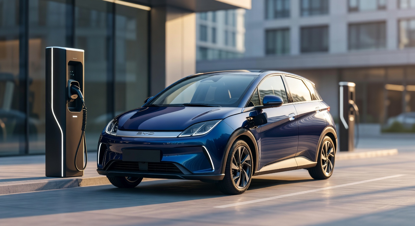 BYD Dolphin plug-in hybrid electric vehicle showcased in professional automotive photography setting