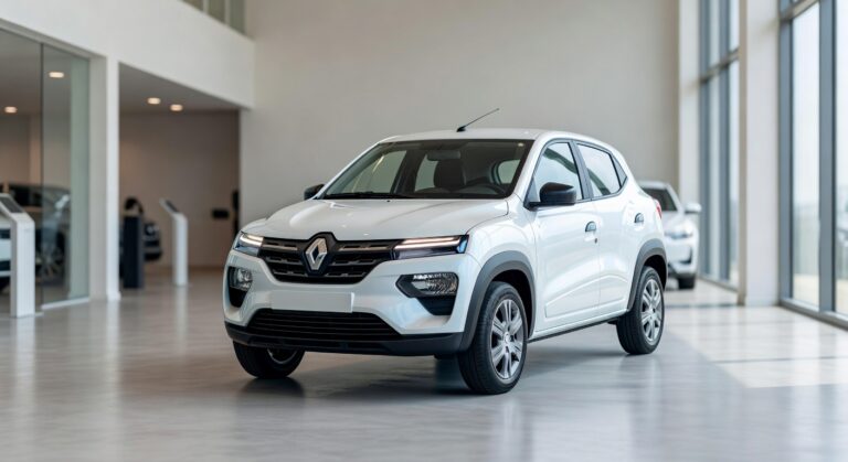 Renault Kwid E-Tech electric vehicle displayed at dealership showroom