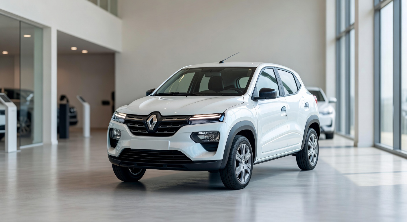 Renault Kwid E-Tech electric vehicle displayed at dealership showroom