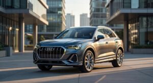 Nova geração do Audi Q3 em cenário urbano moderno, destacando seu design sofisticado e linhas imponentes