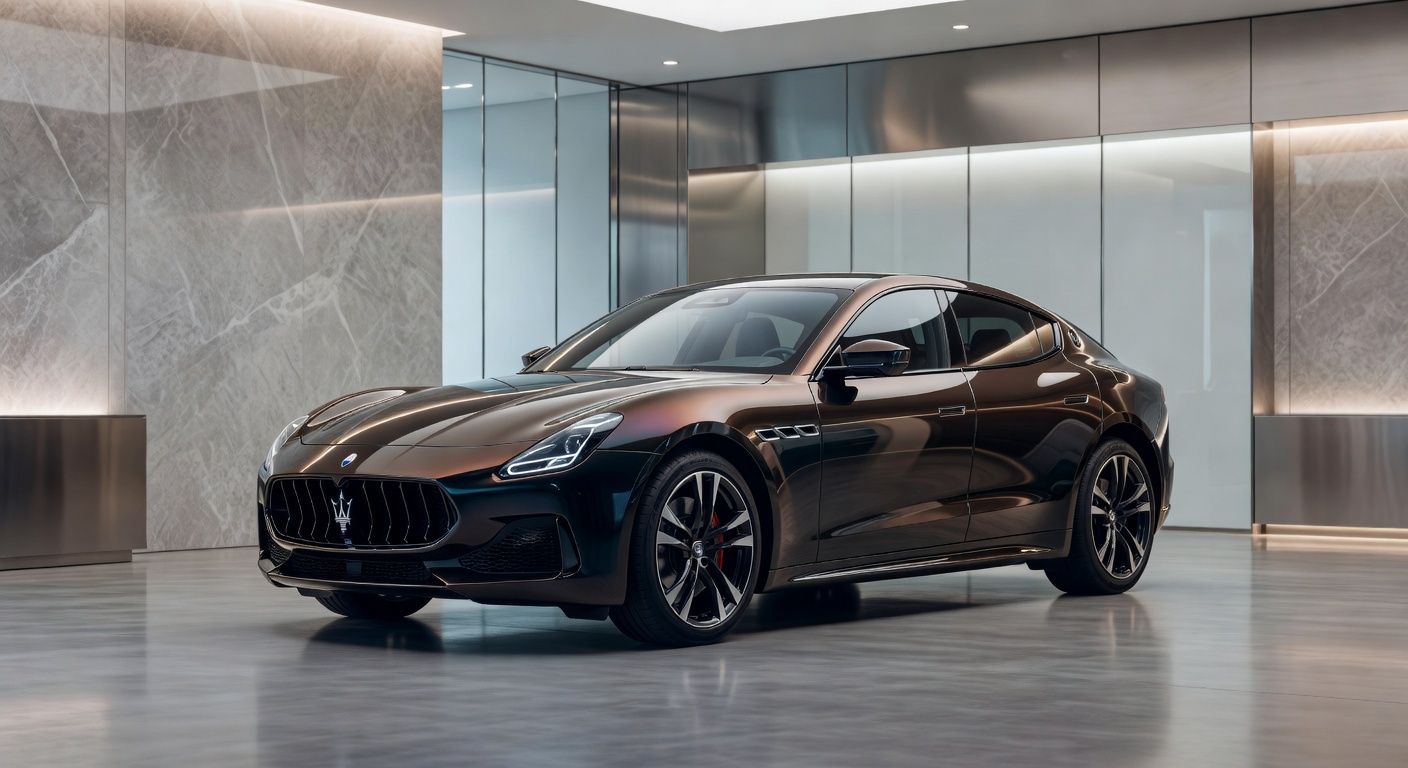 Maserati electric vehicle showcasing modern luxury design in contemporary automotive showroom