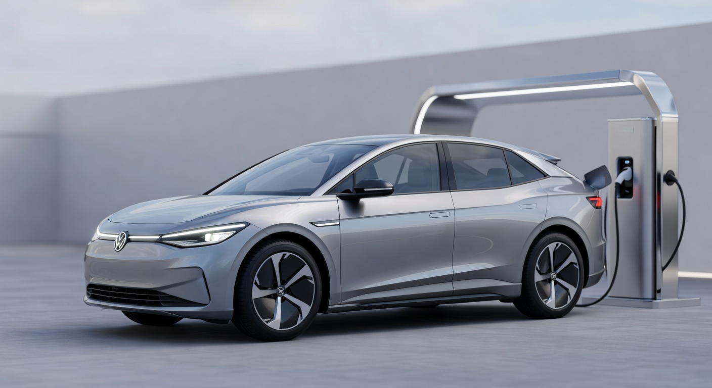 VW ID plug-in hybrid vehicle at charging station showcasing modern electric automotive design