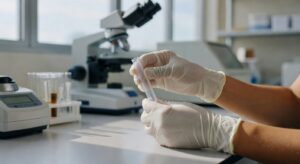 Pessoa realizando exame toxicológico em laboratório para obtenção da primeira CNH