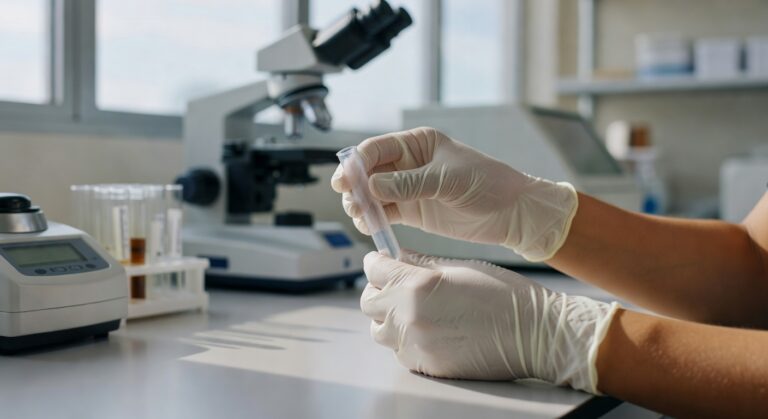 Pessoa realizando exame toxicológico em laboratório para obtenção da primeira CNH