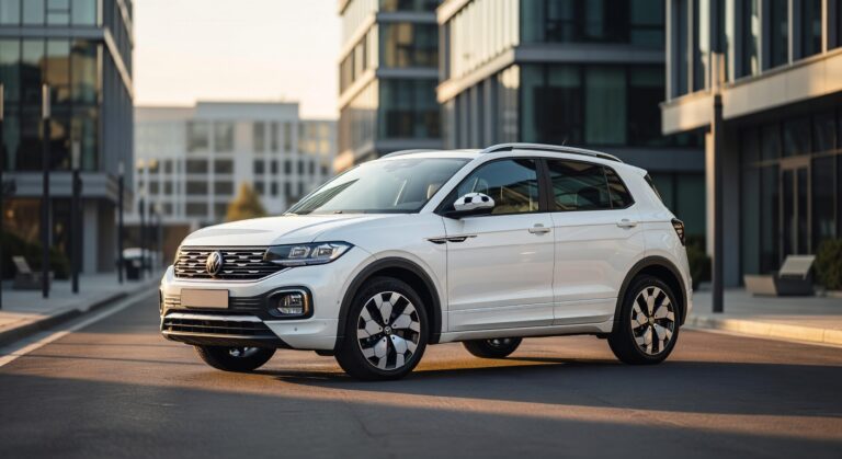 Volkswagen T-Cross special edition SUV showcased in urban setting with soccer-themed design elements