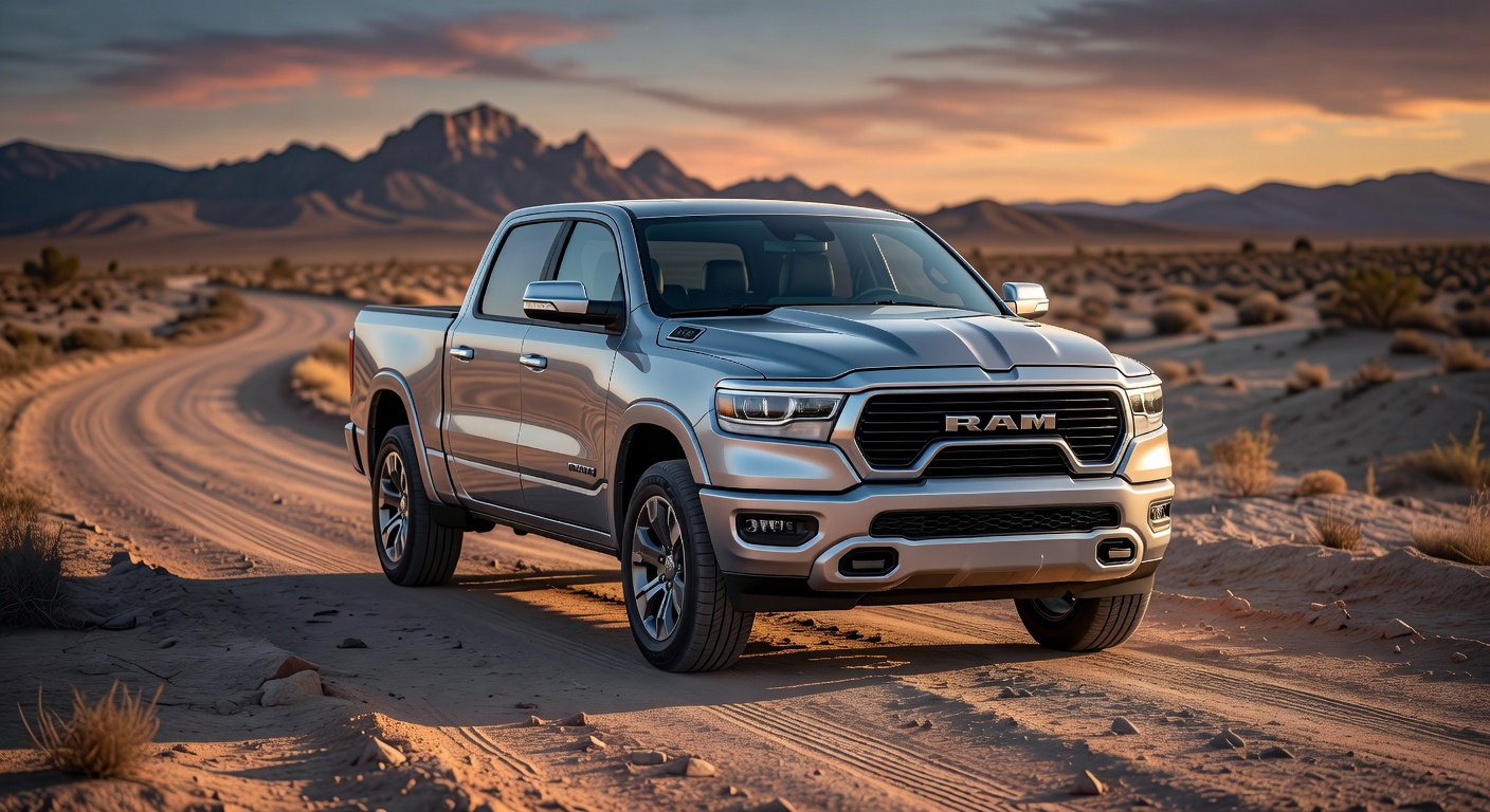 Ram Rampage compact pickup truck showcased in outdoor desert setting, positioned as competitor to Ford Maverick in US market