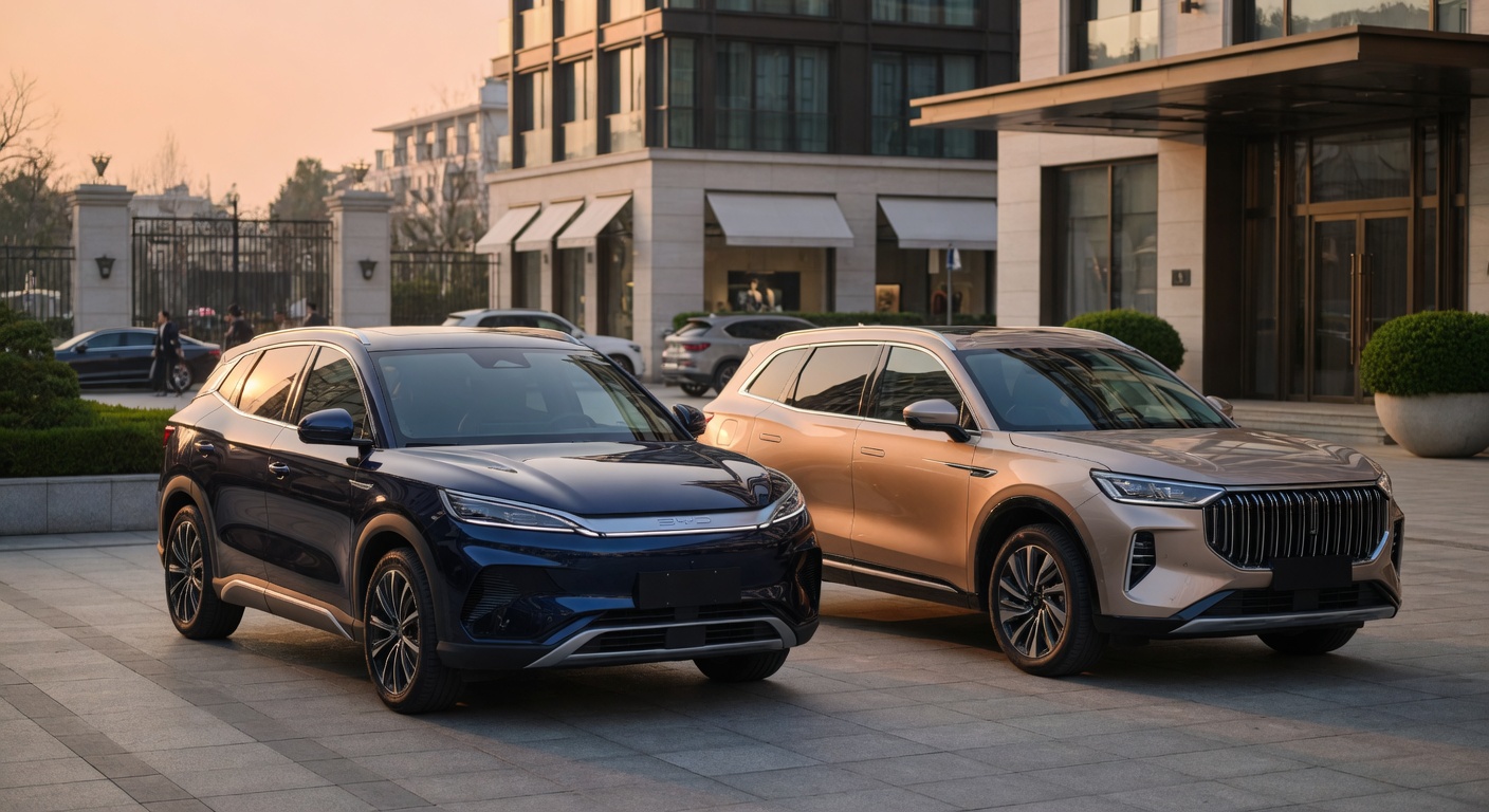 BYD Atto 8 e GWM Wey 07 lado a lado em comparativo de SUVs chineses premium