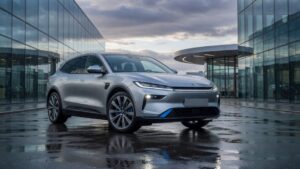 Voyah Passion S electric SUV showcased in modern urban environment with dramatic lighting