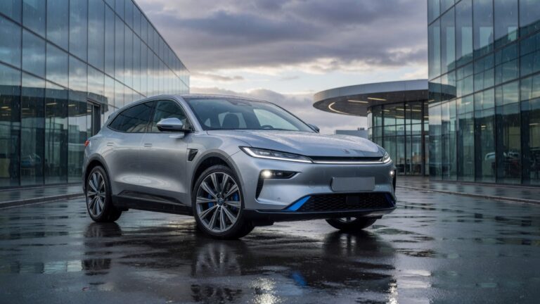 Voyah Passion S electric SUV showcased in modern urban environment with dramatic lighting