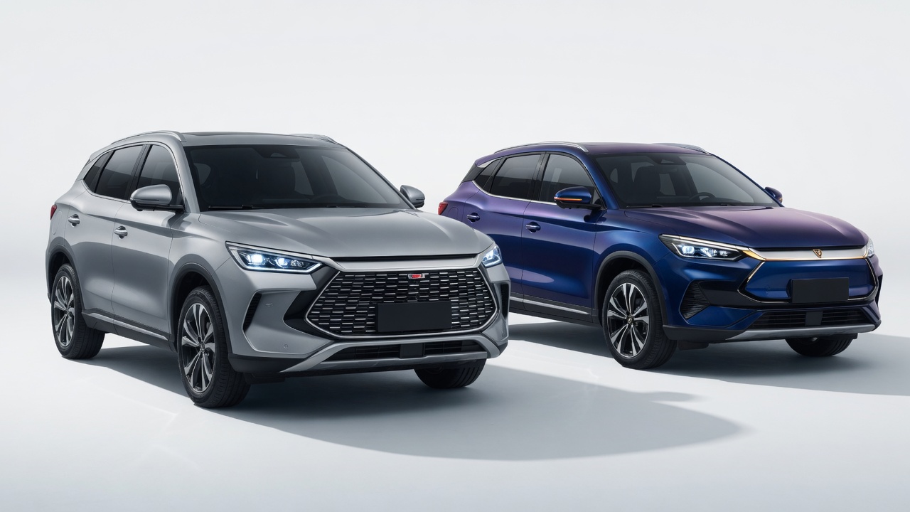Comparação lado a lado entre SUV chinês GAC GS3 e versão rebadged italiana mostrando design similar