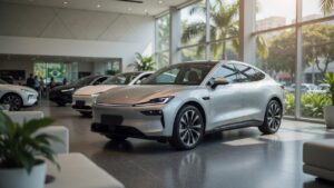 GWM Ora 5 electric SUV on display at Brazilian dealership showroom in pre-sale launch