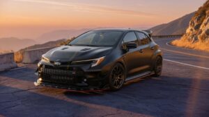 Toyota GRMN Corolla high-performance sports car in dramatic editorial automotive photography