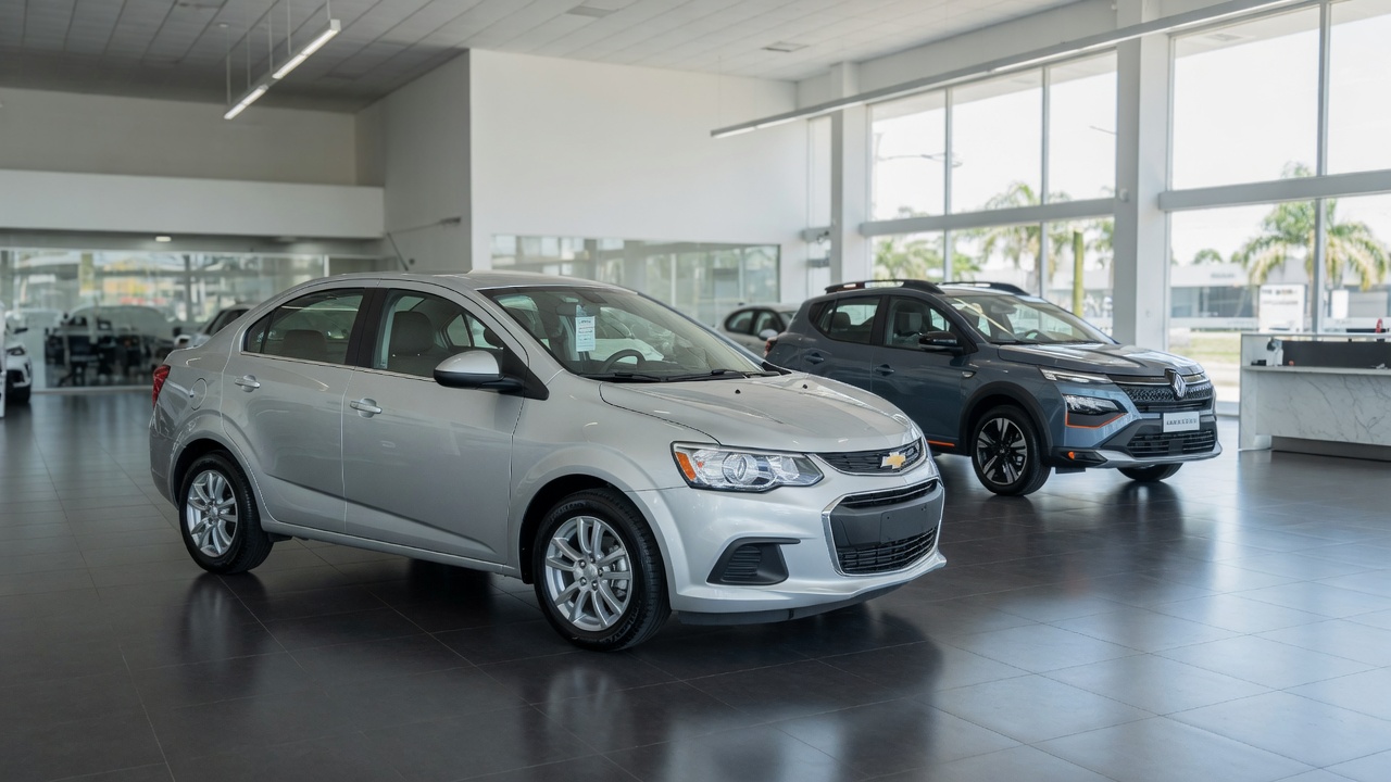 Chevrolet Sonic positioned ahead of Renault Kardian at car dealership showroom representing May sales rankings