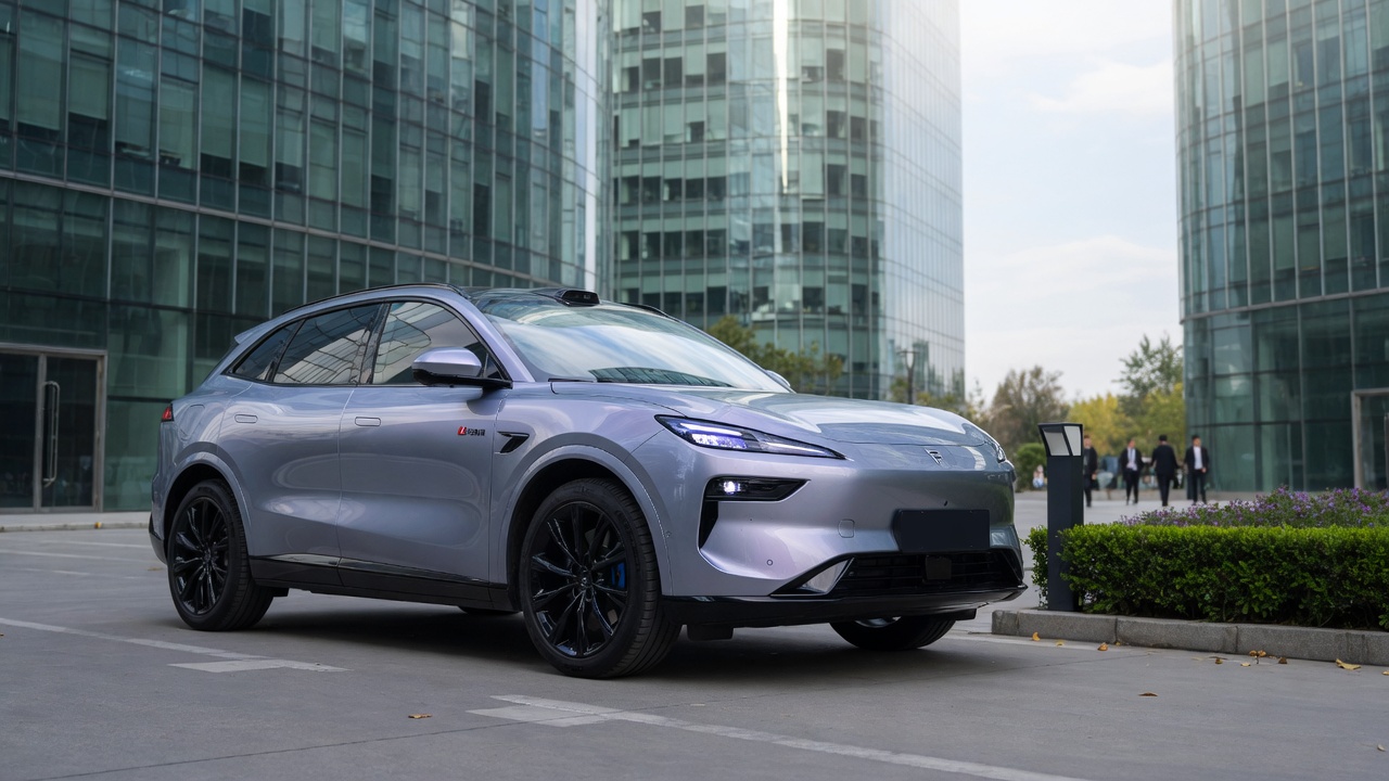 GAC Aion UT electric SUV in urban setting showcasing modern design and spacious dimensions