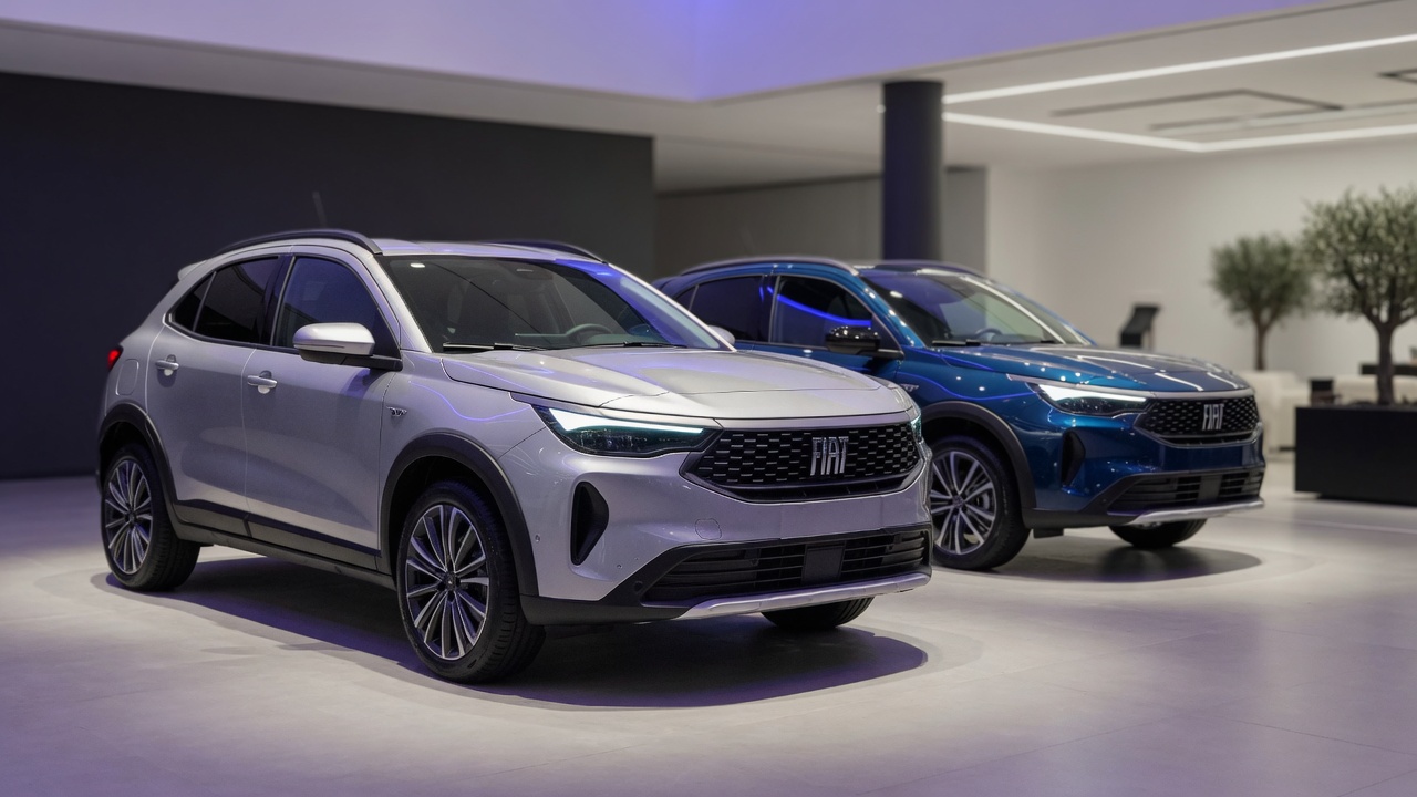Fiat modern SUV crossover vehicles displayed in professional automotive showroom setting