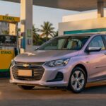 Chevrolet Onix 2027 model parked at ethanol fuel station during golden hour