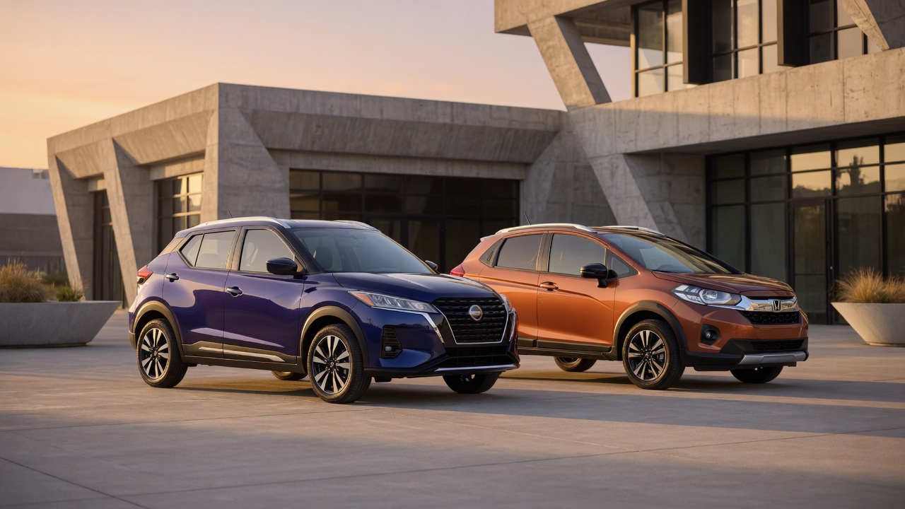 Nissan Kicks and Honda WR-V compact SUVs positioned side by side for comparison