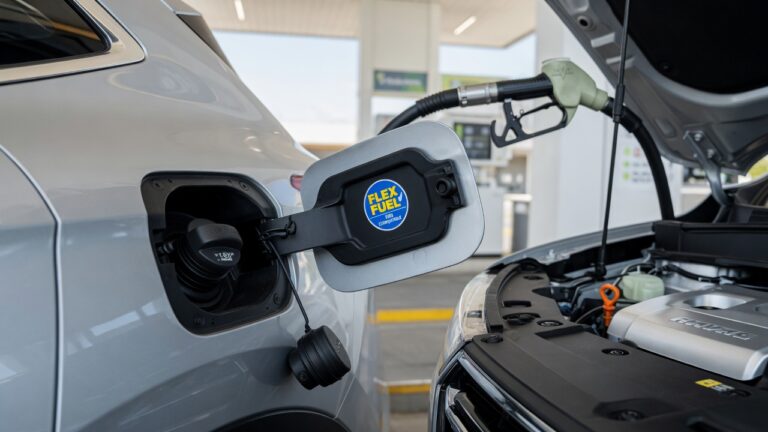 Haval H6 flex fuel vehicle at gas station showcasing flexible fuel technology and modern engine design