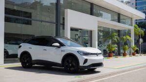Volkswagen ID.4 electric SUV displayed at Brazilian dealership showroom