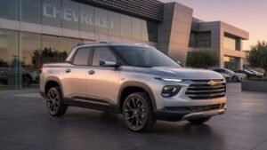 Chevrolet Montana 2027 pickup truck showcasing improved exterior finish and premium design details in urban setting
