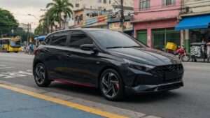 Hyundai i20 X Line com visual escurecido em cenário urbano brasileiro