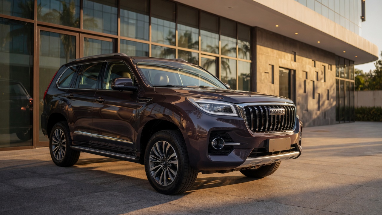 GWM Haval H9 Selection SUV em fotografia editorial profissional, destacando o design robusto e premium do veículo em ambiente urbano moderno