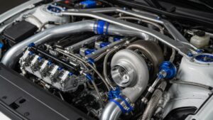 Motor turbo com sistema de injeção direta em compartimento de veículo moderno