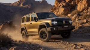 GWM Tank 300 SUV em terreno off-road rochoso com visual robusto e design renovado