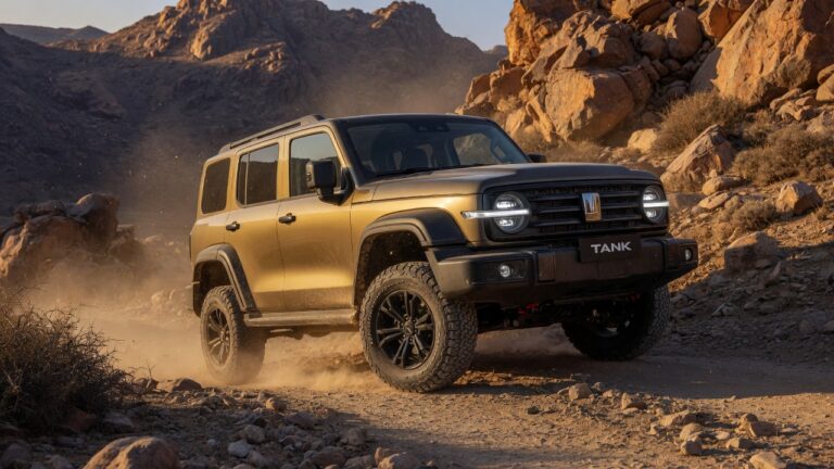 GWM Tank 300 SUV em terreno off-road rochoso com visual robusto e design renovado