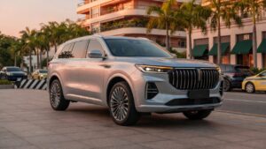 GWM Haval H10 SUV gigante em ambiente urbano brasileiro, vista frontal três quartos destacando design premium e dimensões avantajadas