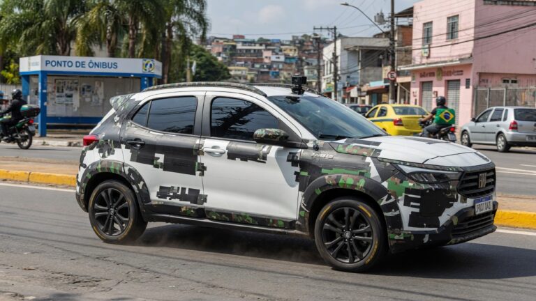 Fiat Pulse seven-seater SUV prototype undergoing road tests in Brazil with camouflage wrap
