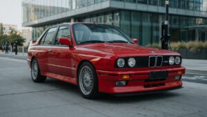 BMW M3 E30 clássico em excelente estado de conservação, destacando seu design icônico dos anos 80 e herança esportiva