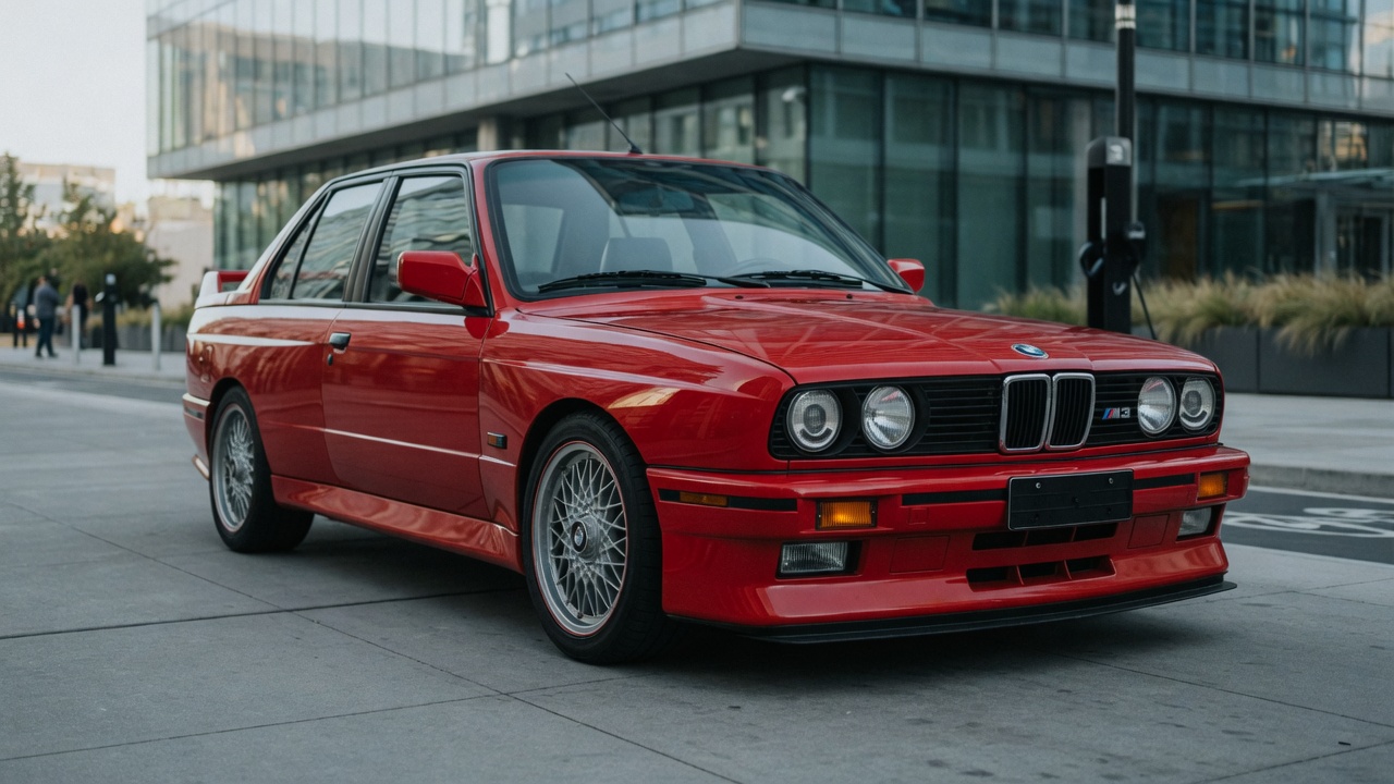 BMW M3 E30 clássico em excelente estado de conservação, destacando seu design icônico dos anos 80 e herança esportiva