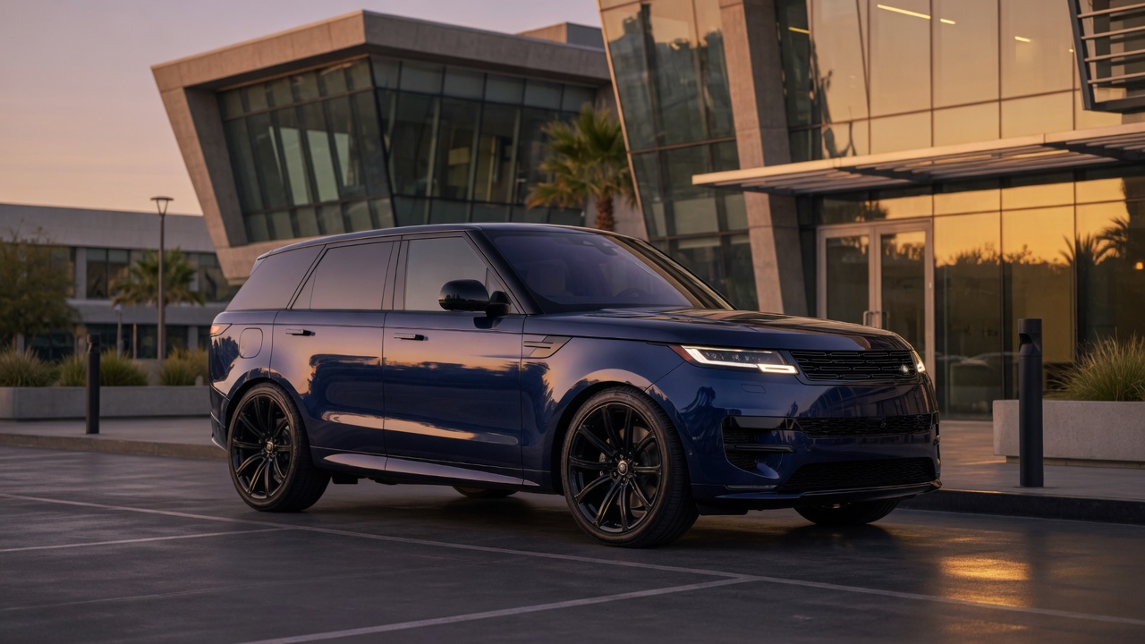 Range Rover GT com design cupê e perfil rebaixado em cenário urbano moderno
